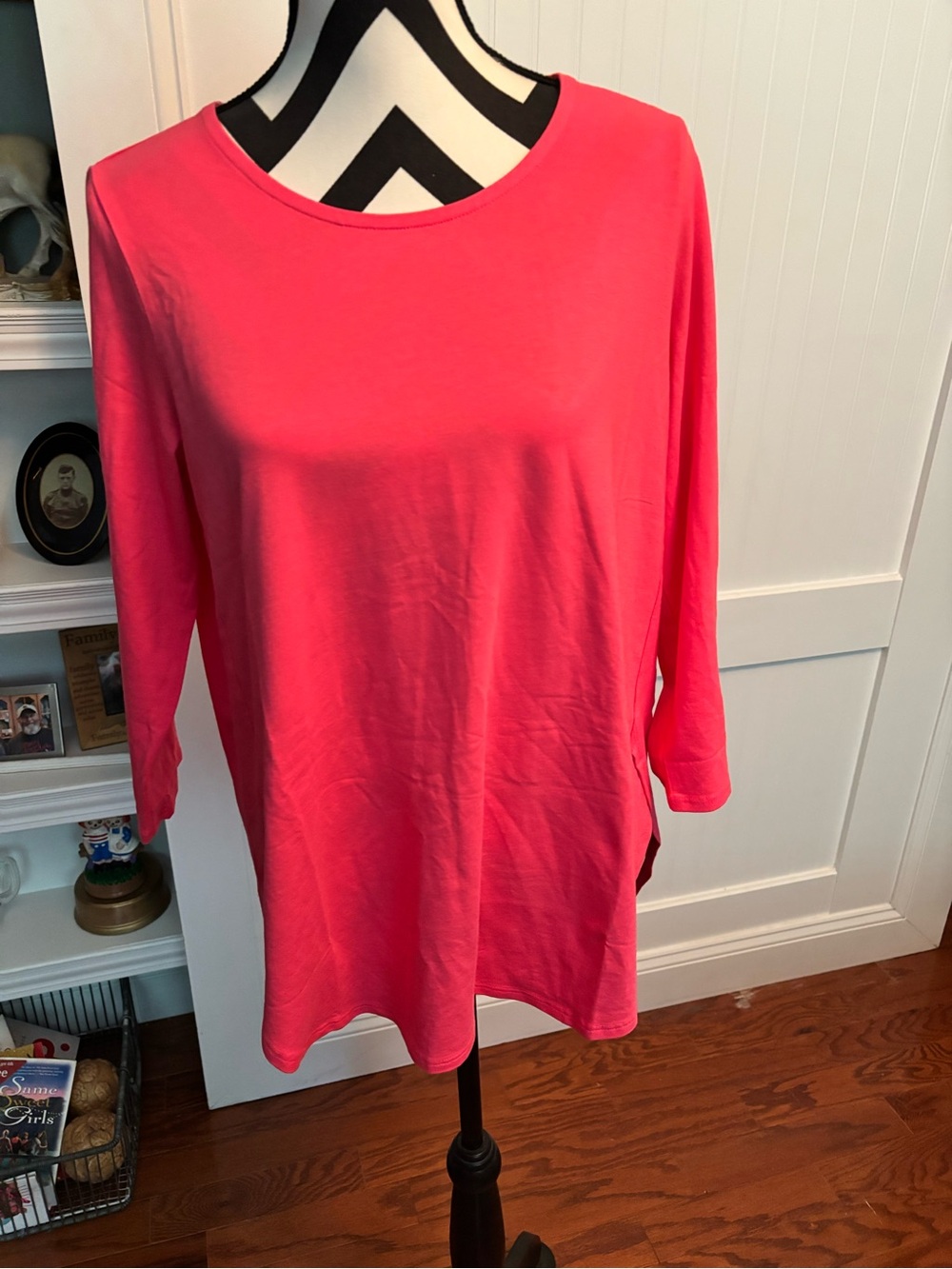 Susan Graver Scoop Neck Tunic in Bright Coral Pink